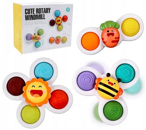 FIDGET SPINNER Z PRZYSSAWKĄ SENSORYCZNY OBROTOWY GRZECHOTKA KĄPIEL 3 SZTUKI na Arena.pl