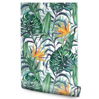 Tapeta Do Sypialni TROPIKALNE Liście Kwiaty Natura