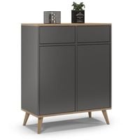 Komoda na nóżkach do sypialni, SKAND, 80x40x100 cm, grafit, dąb, mat