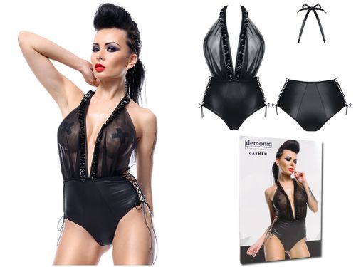 Czarne body siateczka i wetlook jak skóra L na Arena.pl