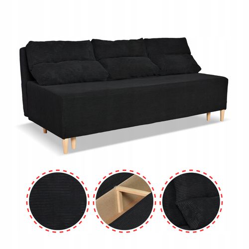 Kanapa sofa KIMO funkcja spania pojemnik Family Meble Anafi czarna sztruks na Arena.pl