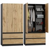 SZAFA ANTRACYT DĄB WOTAN GARDEROBA DUŻA NA UBRANIA OTWIERANA SZUFLADY