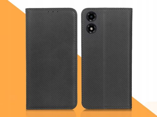 ETUI Z KLAPKĄ DO Motorola Moto G04 / G24 / E14 CZARNE ZAMYKANE + SZKŁO 9H na Arena.pl