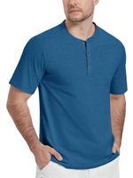 Koszulka męska Henley bawełniana polo bez kołnierzyka krótki rękaw niebiesk