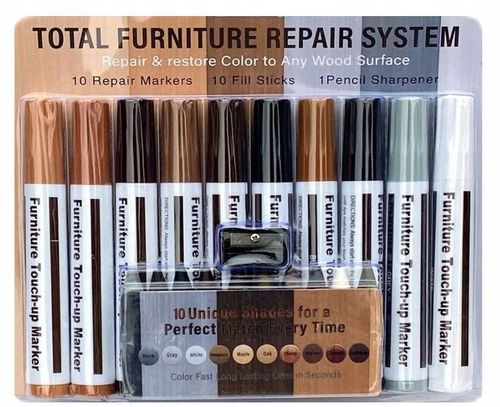 ZESTAW DO NAPRAWY PANELI MEBLI 27 sztuk MARKERY WOSKI + LAKIER UV na Arena.pl