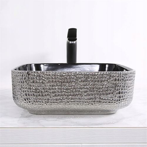 NOWOCZESNA Umywalka Ceramiczna RODO BLACK/SILVER na Arena.pl