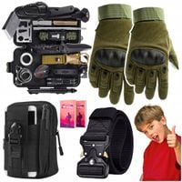 Saszetka Taktyczna Pas Czarny 120 cm Survival Kit Rękawice Khaki r. L