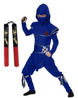 Strój BLACK NINJA SAMURAJ GWIAZDA WOJOWNIK MIĘŚNIE 110/120 +NUNCHAKU