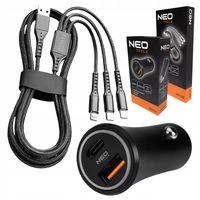 NEO TOOLS Kabel przewód 3w1 Lightning USB-C Micro + Ładowarka samochodowa