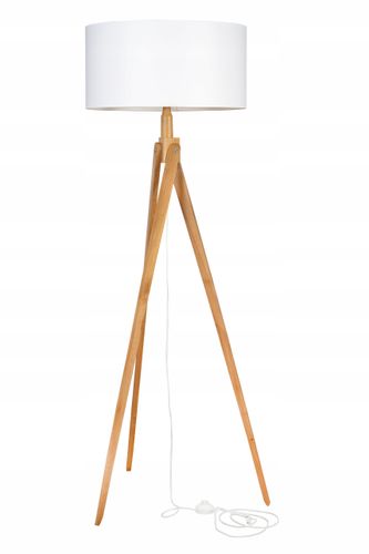 LAMPA PODŁOGOWA TRÓJNÓG, DREWNO, ABAŻUR na Arena.pl