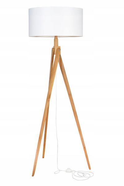 LAMPA PODŁOGOWA TRÓJNÓG, DREWNO, ABAŻUR zdjęcie 4