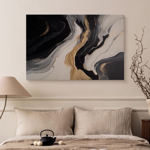 Obraz Do Salonu MARMUR Czarno-Biała Abstrakcja Elementy Złota 120cm x 80cm na Arena.pl