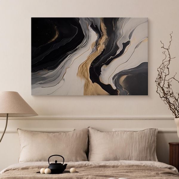 Obraz Do Salonu MARMUR Czarno-Biała Abstrakcja Elementy Złota 120cm x 80cm zdjęcie 10