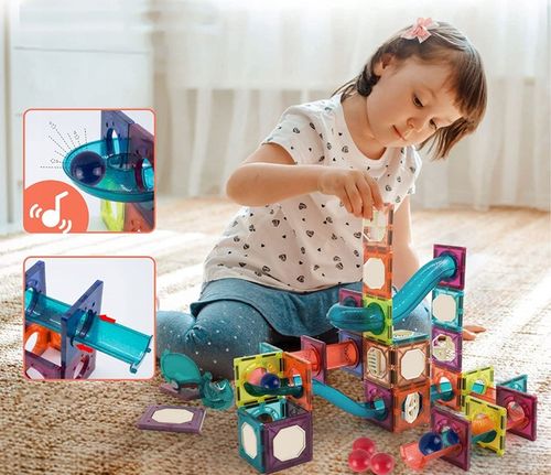 KLOCKI MAGNETYCZNE KONSTRUKCYJNE ŚWIECĄCY TOR KULKOWY ZJEŻDZALNIA 3D na Arena.pl