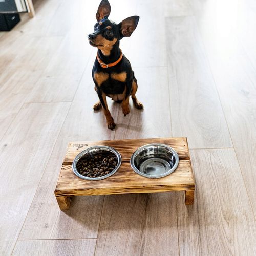 MISKI NA STOJAKU dla psa MAŁEGO STOJAK DREWNIANY bufet 2x0,45 L + treserki na Arena.pl