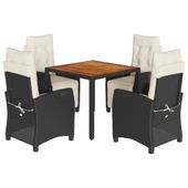 5-cz. zestaw mebli ogrodowych z poduszkami, czarny, polirattan