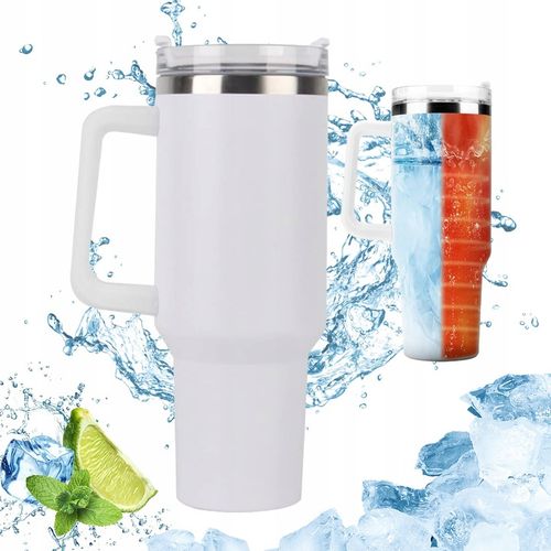 DUŻY KUBEK TERMICZNY Z UCHWYTEM I SŁOMKĄ TERMOS DUŻY 1200ML BIAŁY na Arena.pl