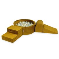 Piankowy plac zabaw z basenem okrągłym 90x30 Velvet złoty + 200 piłek (jasne złoto, perła, srebrne, przezroczyste)
