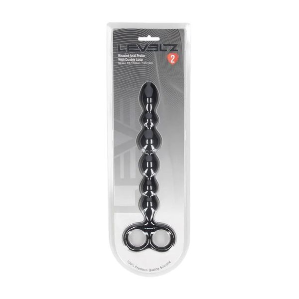 Beaded Silicone Anal Probe With Double Loop - Black zdjęcie 1
