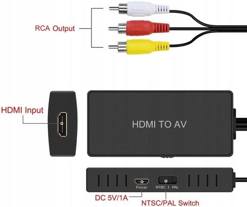Konwerter HDMI do RCA Adapter AV CINCH CVBS 1080 audi video konwertor na Arena.pl