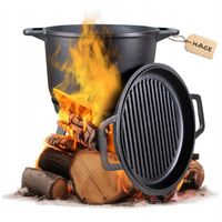 KOCIOŁEK ŻELIWNY Z PATELNIĄ GARNEK MYŚLIWSKI WĘGIERSKI 8L NA OGNISKO