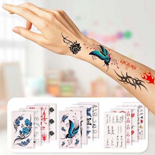 ZESTAW DO ROBIENIA TATUAŻY DUŻY BROKATOWE TATUAŻE ZMYWALNE SZABLONY DIY na Arena.pl