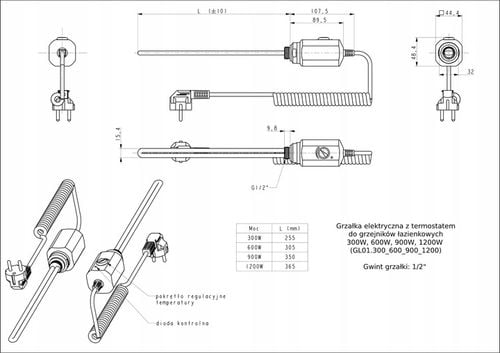 GRZAŁKA ELEKTRYCZNA GRZEJNIKA ŁAZIENKOWEGO 600W biała na Arena.pl