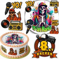 ZESTAW OPŁATEK NA TORT 20CM + 16 POSTACI - MUZYKA HIP HOP + IMIĘ 15CM 18CM