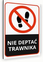 Tabliczka znak informacyjny 20x15 Biała NIE DEPTAĆ TRAWNIKA Nierdzewna