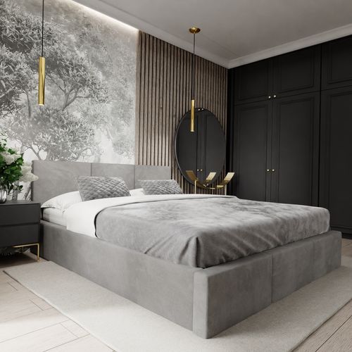 ŁÓŻKO TAPICEROWANE DO SYPIALNI 180x200 ŁÓŻKO PODWÓJNE Z POJEMNIKIEM SZARE na Arena.pl