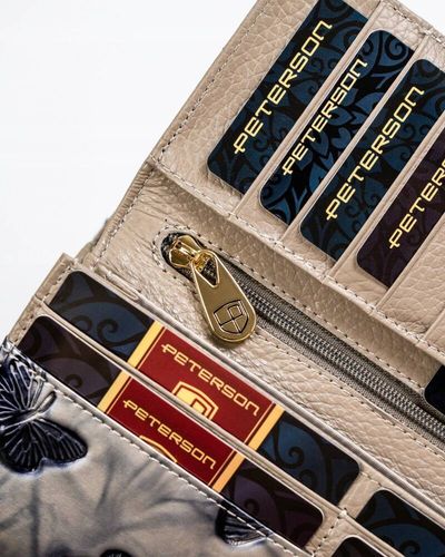 duży, skórzany portfel damski na zatrzask i bigiel - peterson na Arena.pl