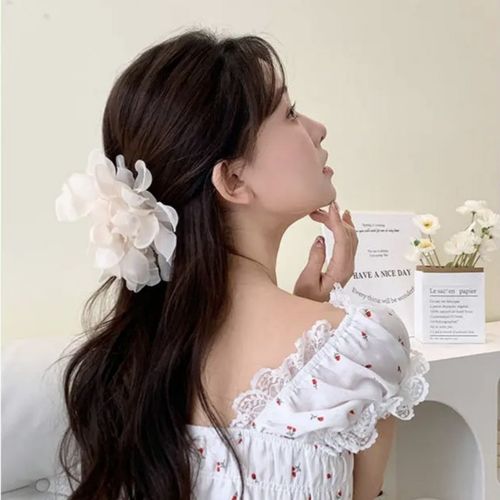 Duża kokarda tiulowa z perełkami, spinka do włosów, klamra  SP323B na Arena.pl