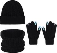 Czapka Beanie Szalik Rękawiczki 3w1 Zestaw Zimowy Touchscreen Czarny