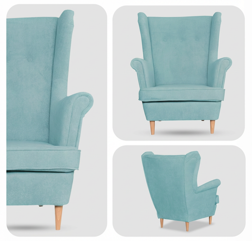 Fotel uszak skandynawski błękitny welur jasny niebieski Ari Family Meble na Arena.pl
