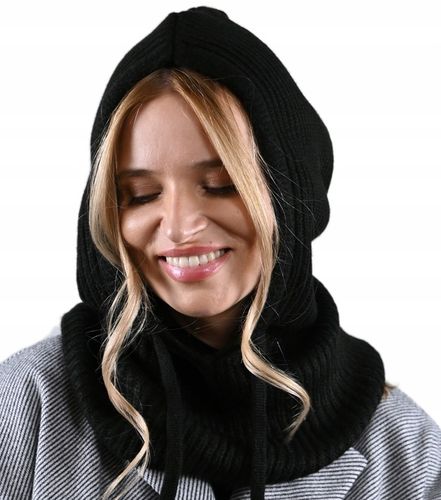 Czapka zimowa damska BALACLAVA kominarka kaptur na jesien Modna Czarna UNI na Arena.pl