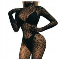 CZARNE BODYSTOCKING BODY SEXY kabaretka CAŁE CIAŁO PANTERKA PALCE BIELIZNA