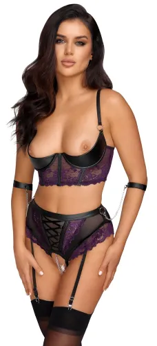 cottelli bondage komplet koronkowy fioletowy 85c/xl z kajdankami na Arena.pl