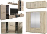 Zestaw Meblościanka + Komoda + Duża Szafa z Lustrem i Nadstawką Dąb Sonoma