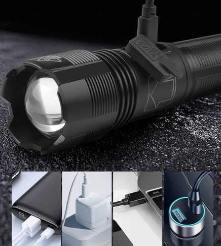 METALOWA Latarka Taktyczna LED Akumulatorowa MOCNA Szperacz Reflektor +Zoom na Arena.pl