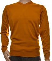 Sweter męski w szpic serek z wełny wełniany niegryzący XL miedziany 1703