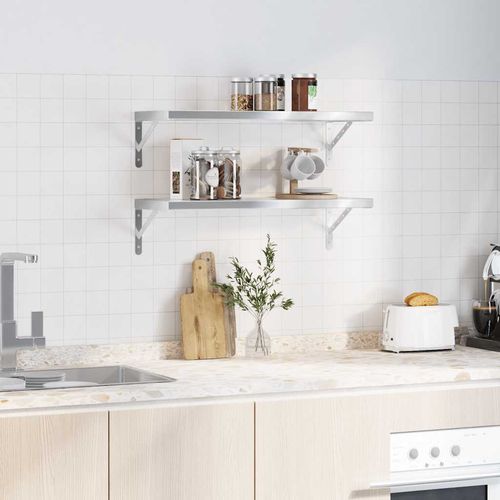 Półki ścienne, 2 szt., 75x30 cm, srebrna stal nierdzewna na Arena.pl