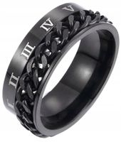 Pierścień Sygnet Łańcuch Rzymskie Liczby Punk STAL