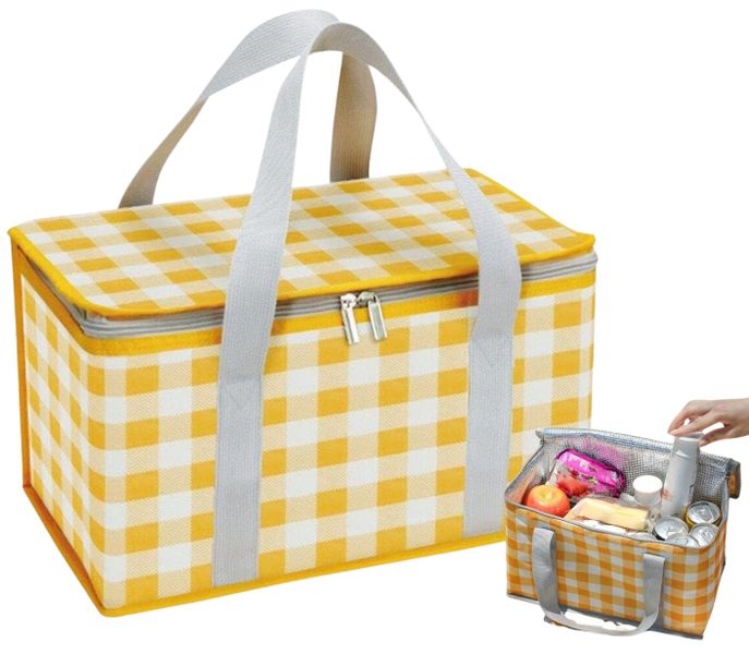 LUNCH BOX termiczna pojemna na jedzenie torba w kratkę duża zdjęcie 1