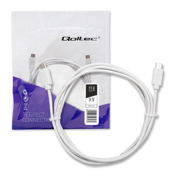 Qoltec Kabel USB 2.0 typ C męski | USB 2.0 typ C męski | 2m | Biały zdjęcie 1