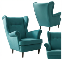 Fotel uszak skandynawski turkusowy zielony niebieski welur Ari Family Meble