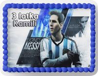 PROSTOKĄTNY OPŁATEK NA TORT A4 20x29CM - MESSI PIŁKA + IMIĘ