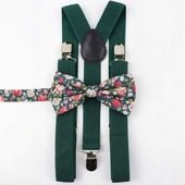 SZELKI męskie i MUCHA męska zielona w kwiaty