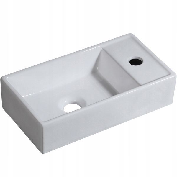 PROSTOKĄTNA ELEGANCKA UMYWALKA NABLATOWA CERAMICZNA BIAŁA Z POŁYSKIEM zdjęcie 2