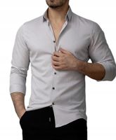 KOSZULA MĘSKA ŚWIĄTECZNA SZARA WIZYTOWA SLIM ELEGANCKA M