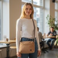 Torebka Sztruksowa Jasnobrązowa z Kieszonką na Magnes – Handmade